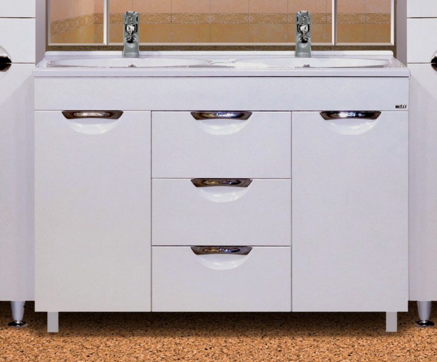 Тумба София 120 белая с 3-мя ящиками + Умывальник мебельный STEP-120 D